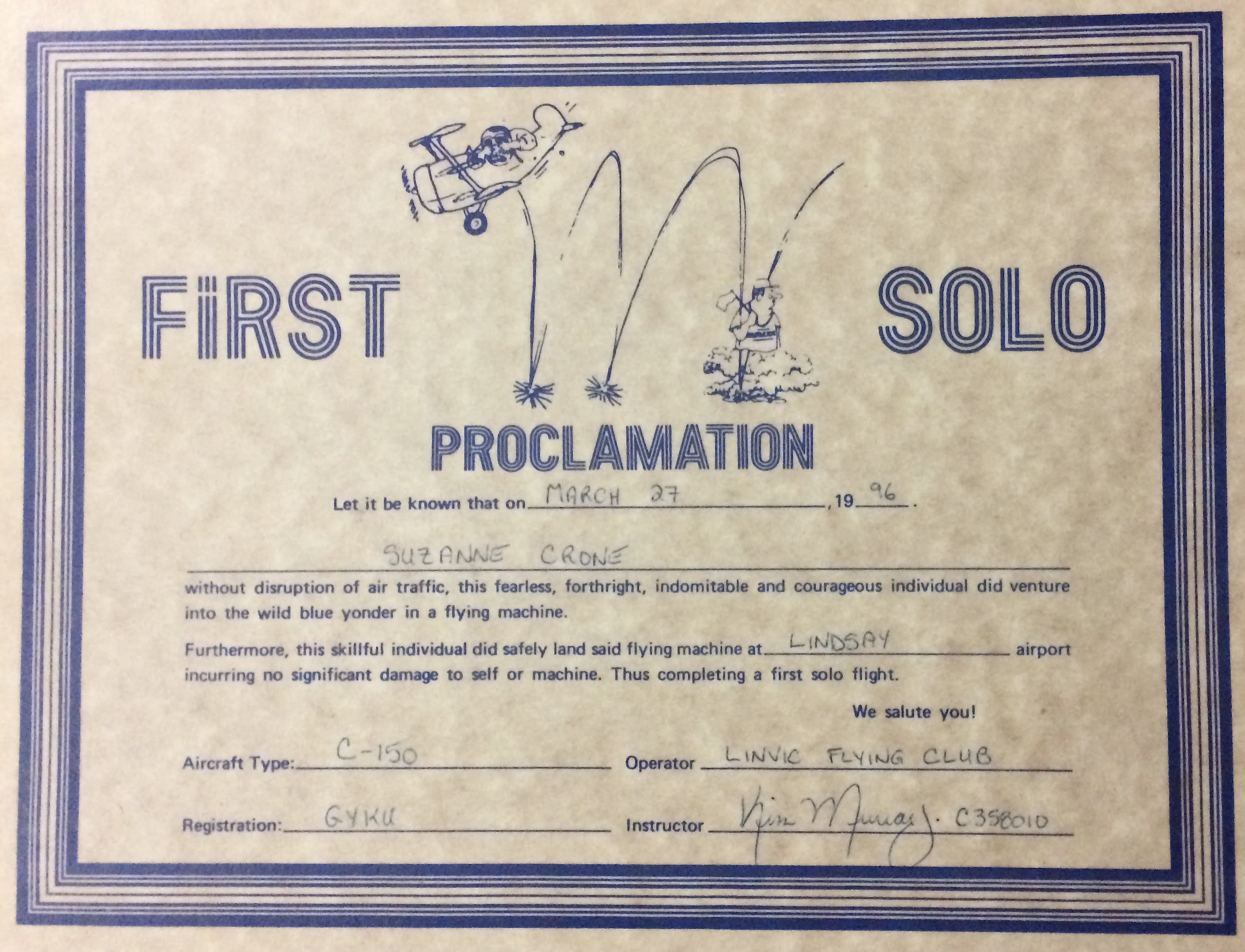 Solo flight proclamation